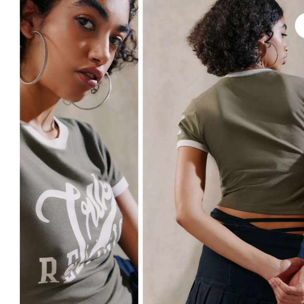True Religion~Olive Green Ringer Sport Baby Tee ~ Size Small - Picture 4 of 10